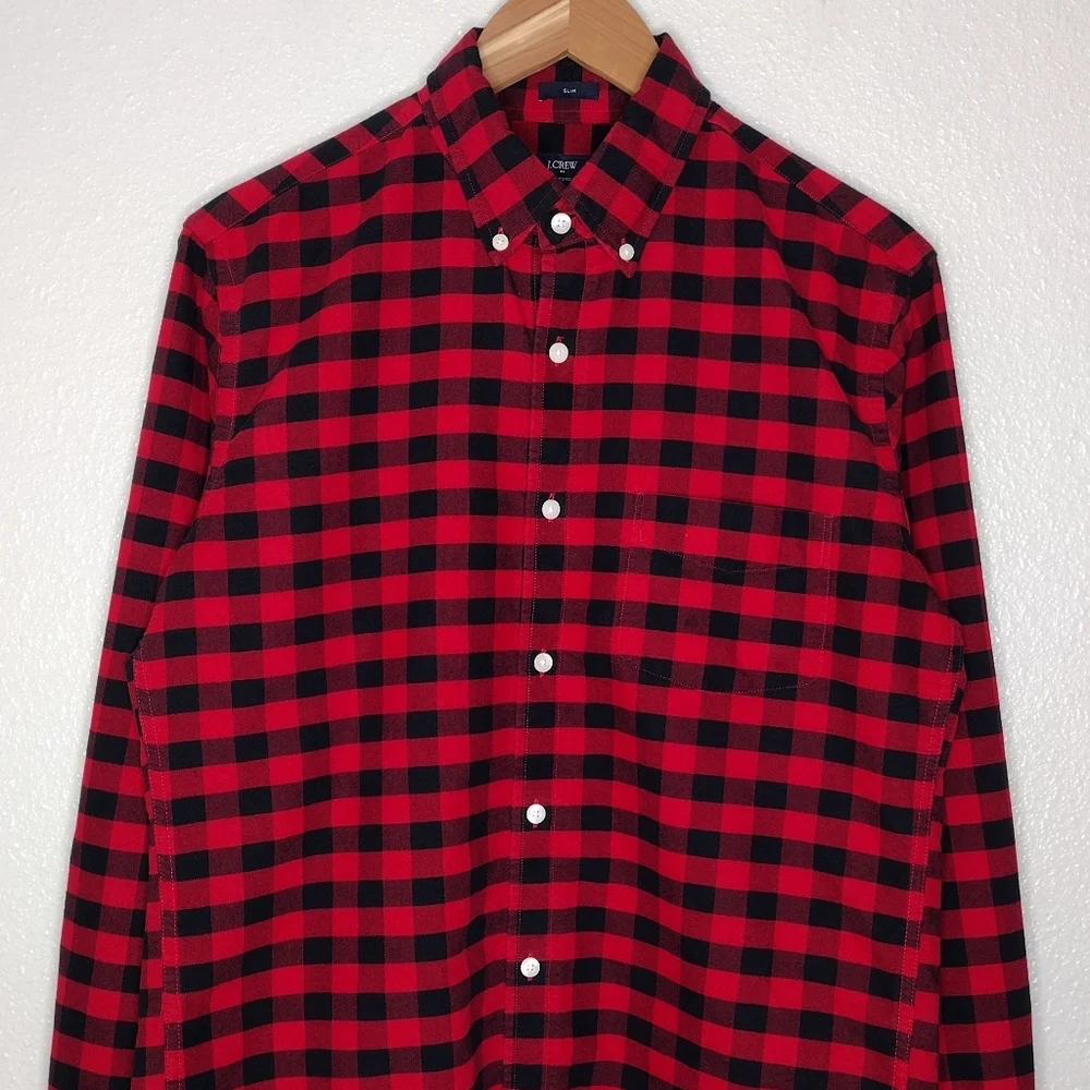 J. Crew Red Black Plaid Casual Button Down Shirt Sz M - Picture 3 of 14